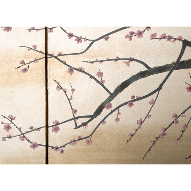 "Sakura and Mejiro Birds", 1970s Showa Era Japanese Byobu Screen For Sale - Image 12 of 18