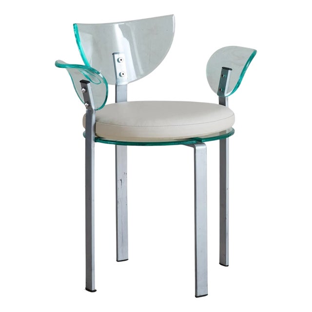 Postmodern Acrylic Dining or Accent Chair with Leather Cushion, France 1980s For Sale