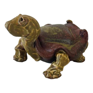 Antique Hand Modeled Pottery Turtle Tortoise Figure, Signed