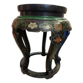 Vintage Cloisonné and Black Lacquered Side Table For Sale