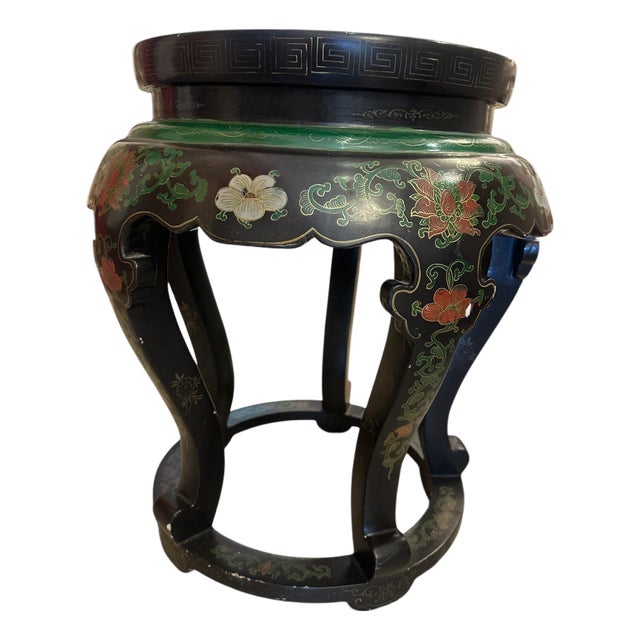 Vintage Cloisonné and Black Lacquered Side Table For Sale