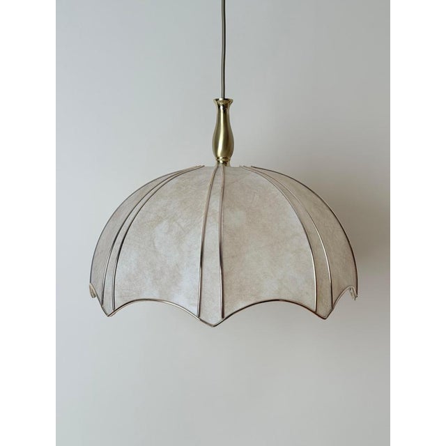 Mid-Century Pendant Light with Brass and Cocoon-Style Shade, 1980s For Sale - Image 10 of 12