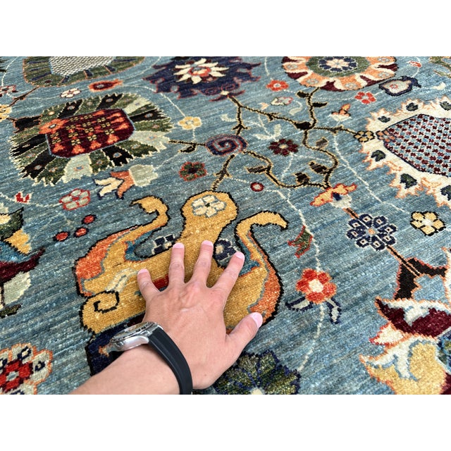 Hand-Knotted Afghan Suzani Chobi Wool Area Rug - 8'11" X 11'11" For Sale - Image 10 of 13