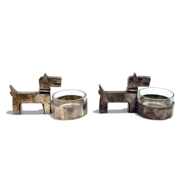 Set of 4 Rare Ric & Rac Art Deco salt cellars from Christofle with 3 Baccarat crystal inserts- one is a normal glass...