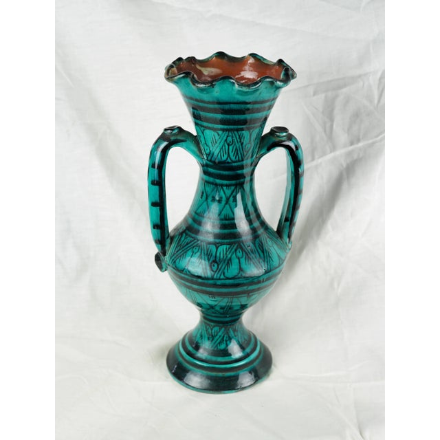 Late 19th Century Late 19th Century Antique Moroccan Safi Boho Deep Green Vase With Handles For Sale - Image 5 of 11