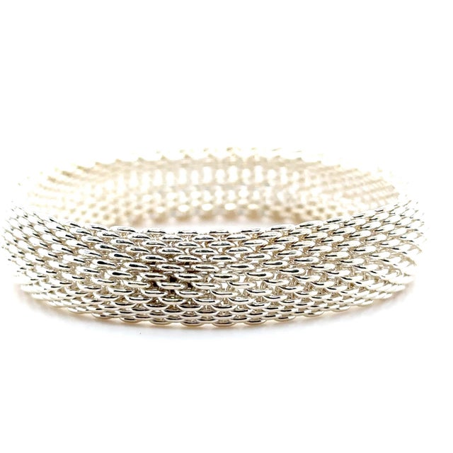 Tiffany and Co. Tiffany & Co. Sterling Silver Somerset Mesh Weave Bangle Bracelet 55g For Sale - Image 4 of 6