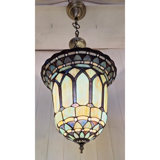 Metal Vintage Ceiling Lamp with Handcrafted Dome in Colored Glass Elements and Metal Mount, 1980s For Sale - Image 7 of 8