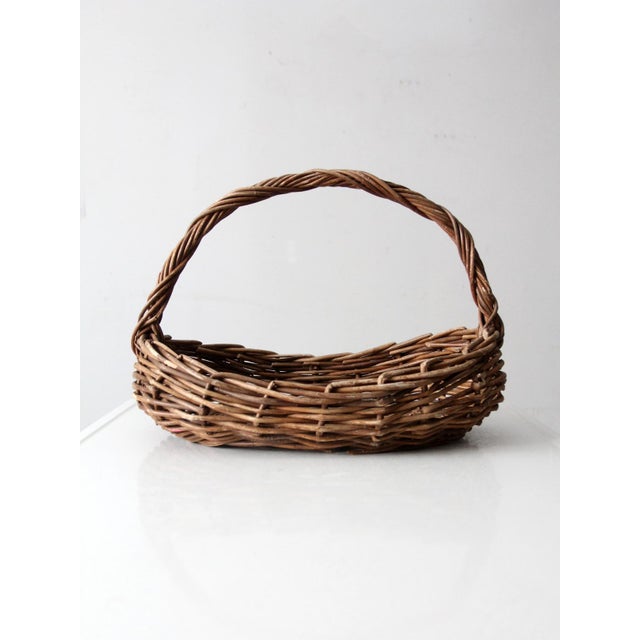 Wood Vintage Wicker Gathering Basket For Sale - Image 7 of 12