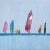 Minimalist Textural Sailboats on Water "Strong Current Ii" Contemporary Original Mixed-Media Painting by Peter Kuttner For Sale