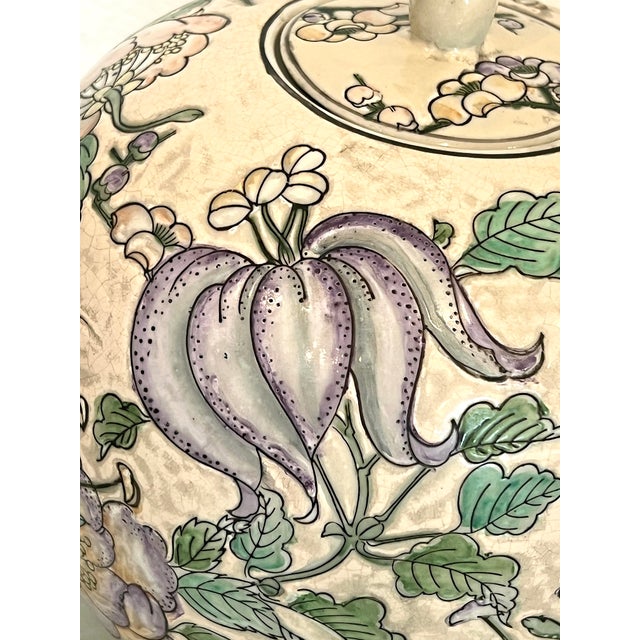 Vintage 'Macau'/ Chinese Pale Apricot Porcelain Ginger Jar (Macao) With Exotic Flowers Tongzhi Style (Macanese) For Sale - Image 10 of 13