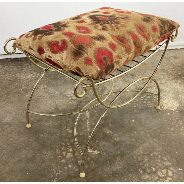 Hollywood Regency Style Vintage Brass Vanity Stool With Cushion Chairish