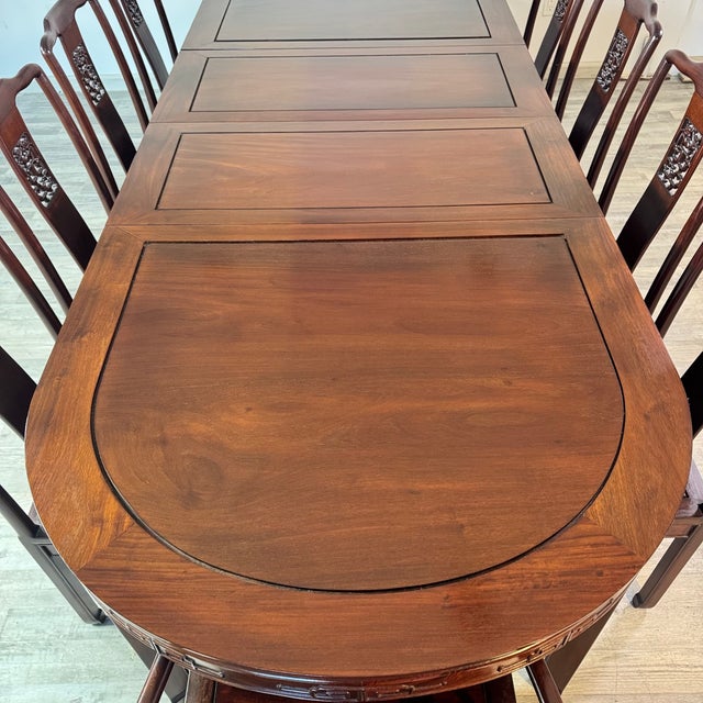 Vintage Asian Rosewood Carved Longevity Extending Dining Table & 10 Chairs For Sale - Image 12 of 13