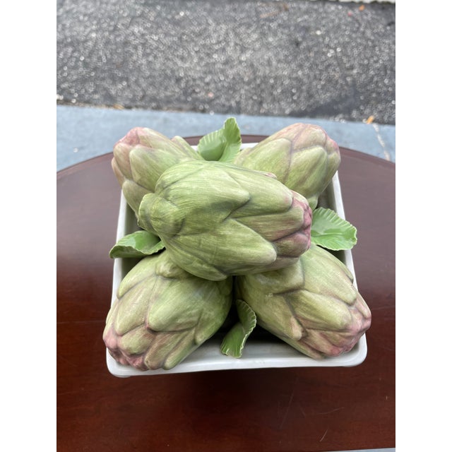 Vintage Italian Ceramic Artichoke Centerpiece in White Planter For Sale In Tampa - Image 6 of 8