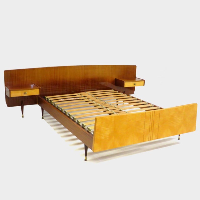 Mid-Century Double Bed with Floating Nightstands in Teak and Maple, 1960s For Sale - Image 10 of 10
