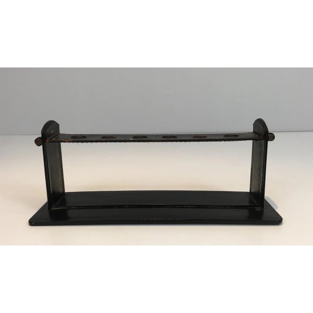 Jacques Adnet, Black Leather Pipes Displayer, French, circa 1950 For Sale - Image 11 of 12