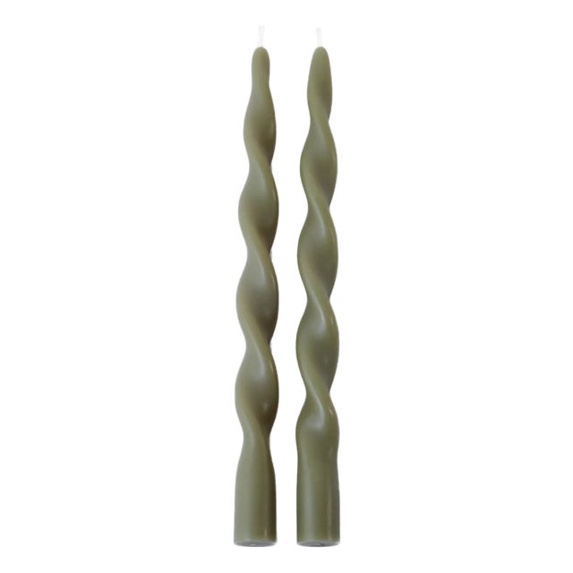 Lumière Twist Taper Candles, Set of 12 in Dried Sage, 12" For Sale