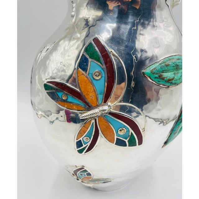 1980s Emilia Castillo Oversized Silver Pitcher With Stone Inlay, Taxco Silversmithing For Sale - Image 13 of 14