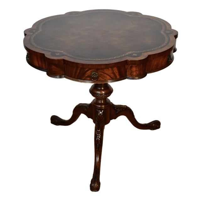 1930s Weiman English Regency Mahogany & Leather Top Center Table For Sale