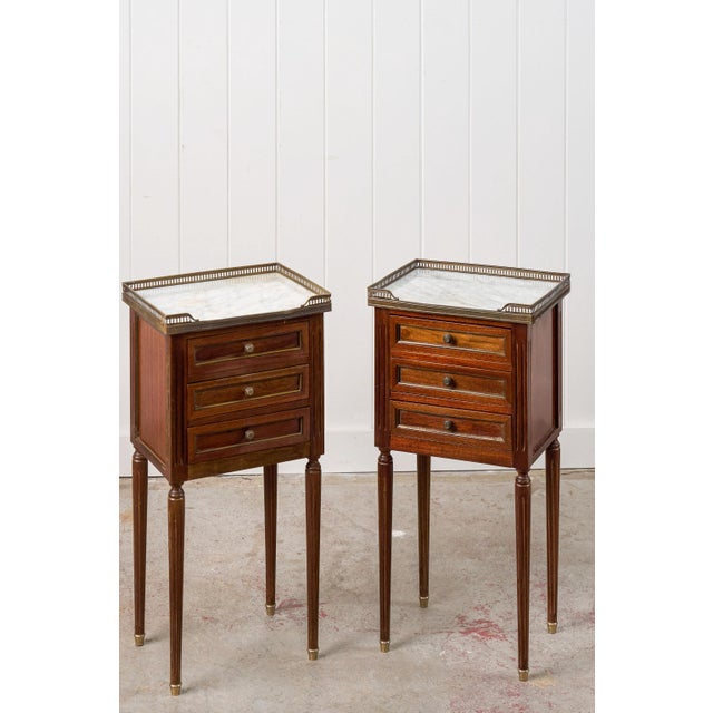 French Pair of Louis XVI Style Side Tables With Marble Tops For Sale - Image 3 of 15