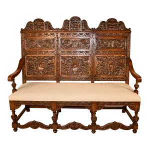 19th Century French Carved Oak Bench