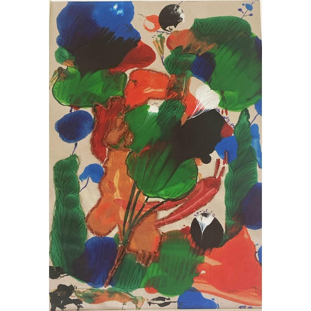 Abstract Acrylic & Embroidery Abstract on Paper Framed "Fleurs De L'Automne" by Yjr For Sale - Image 3 of 5