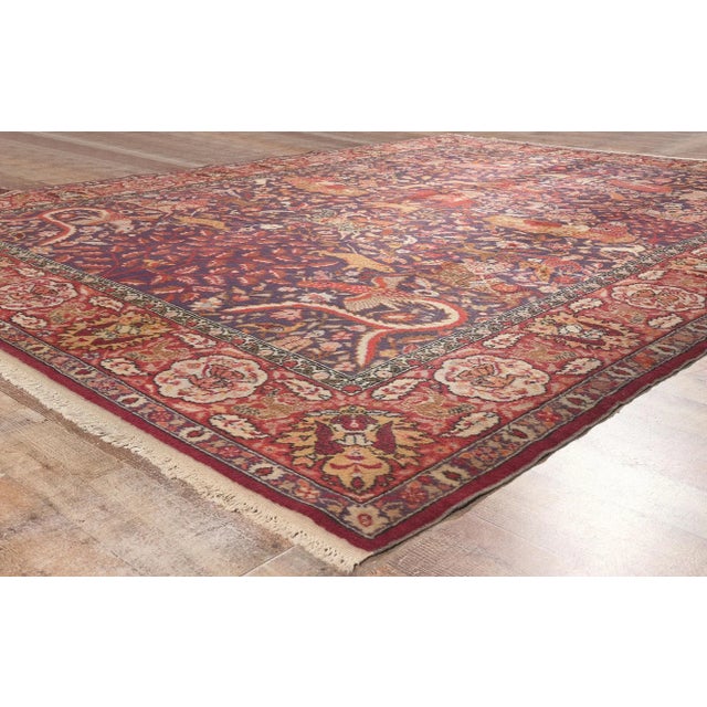 Navy Blue Antique Indian Agra Hunting Rug, 08'07 X 11'04 For Sale - Image 8 of 11