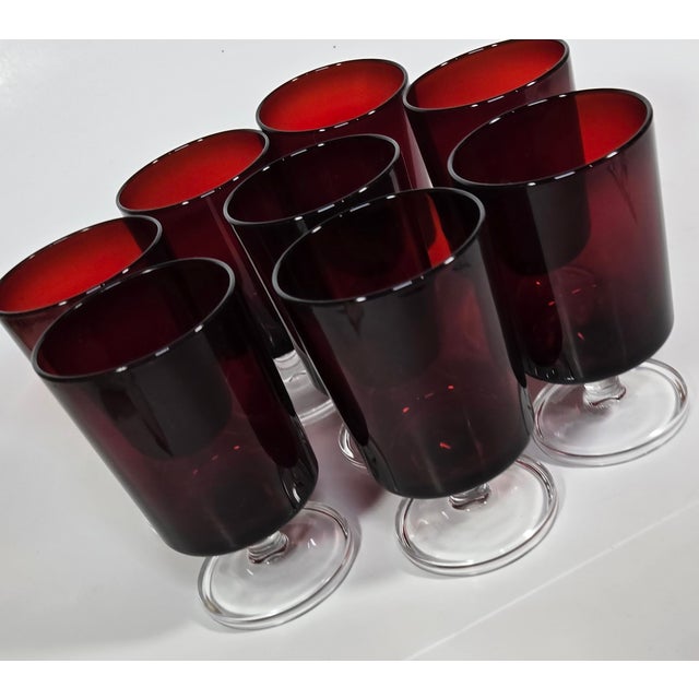 Mid-Century Modern Ruby Red Goblets- Set of Eight For Sale - Image 3 of 8
