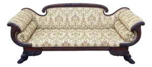 Mid 19th Century Antique American Empire Classical Carved Mahogany Paw Foot Cornucopia Arm Sofa