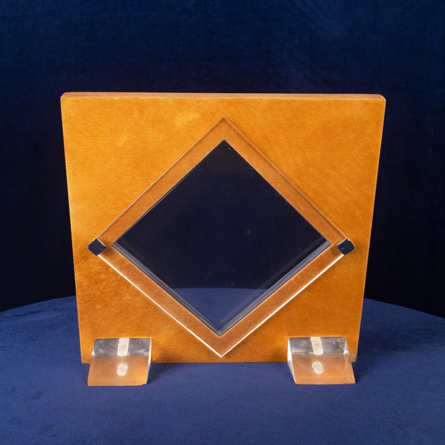 Vintage Natural Parchment and Acrylic Glass Photo Frame by Giorgio Tura for Tura Milano, 1980 For Sale - Image 4 of 17