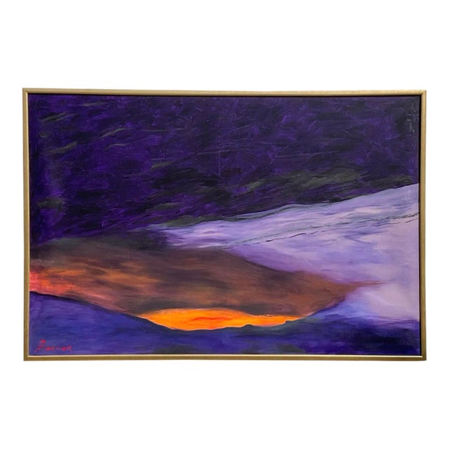 Vintage Boho Monumental Signed Abstract Landscape Original Oil on Canvas For Sale