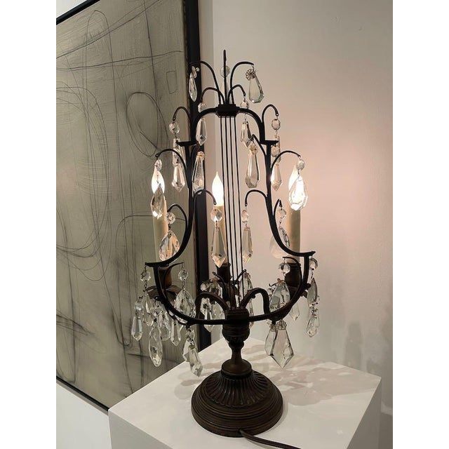 1940s Crystal Girandole Table Lamps, Bronze Finish, Made by Boler Accent Lighting - A Pair For Sale - Image 13 of 17