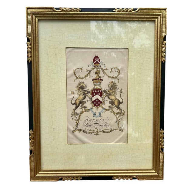Pair of Framed 18th-Century Hand-Colored English Armorial Engravings – Belasyse and Berkeley. For Sale - Image 10 of 11