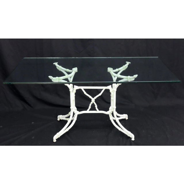 Cast Aluminum Faux Bamboo Dining Table w/ 4 Matching Chairs Outdoors Green Vinyl For Sale - Image 12 of 13