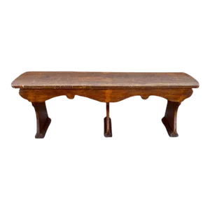 Early 20th Century Antique Victorian Rustic Country Style Solid Tiger Oak Trestle Base Seat Bench.