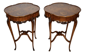 1920s Antique French Louis XV Satinwood Inlaid Pair of Side Tables / End Tables