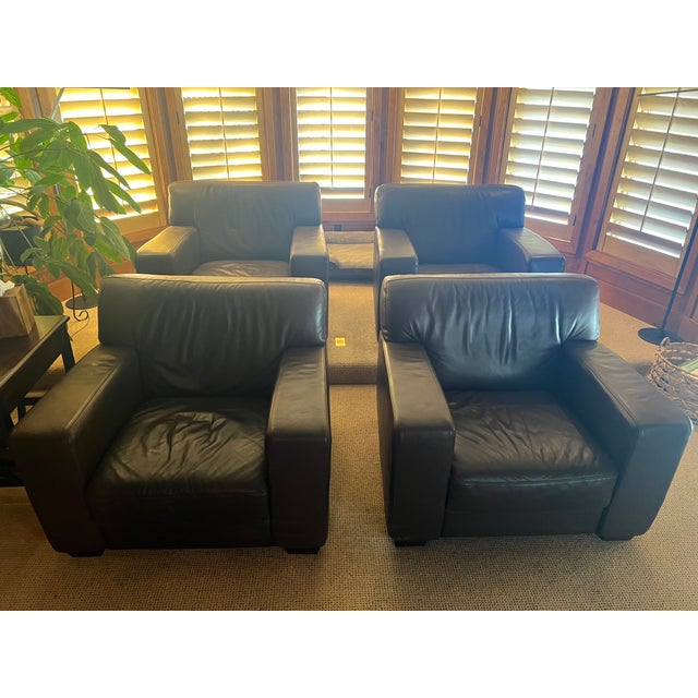 Ethan Allen brown leather club chair used seasonally and in excellent condition. 4 available.