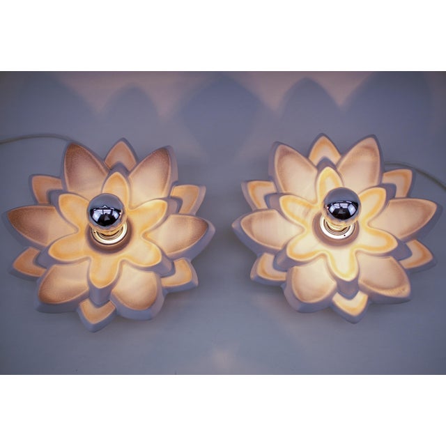 Space Age Ceramic Flower Wall or Ceiling Lamps, Germany, 1960s, Set of 2 For Sale - Image 4 of 15