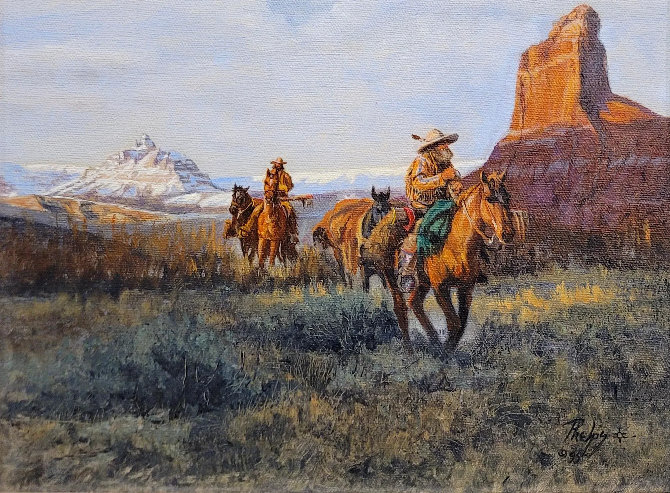 John Phelps- Fur Trappers on Horseback in the Wild West-Oil