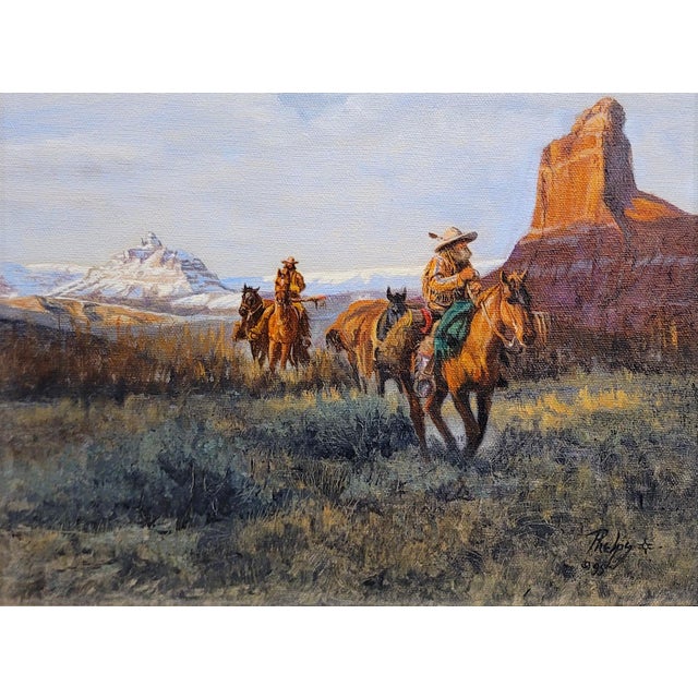 John Phelps- Fur Trappers on Horseback in the Wild West-Oil Painting For Sale