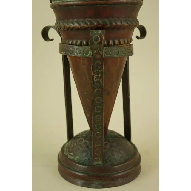 20th Century Art Deco Pointed Amphora Vase with Copper Stand attributed to Claudius Linossier, France, 1930s, Set of 2 For Sale - Image 15 of 18