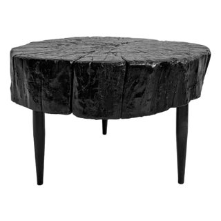 Black Burn Lacquer Stump Side Table For Sale