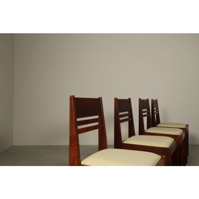 Modern Vintage Dutch Hague School Oak Dining Chairs, 1920s, Set of 4 For Sale - Image 3 of 16