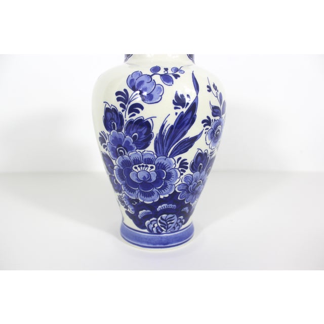 Delft Vintage Delft Blue and White Floral Vase Holland For Sale - Image 4 of 10