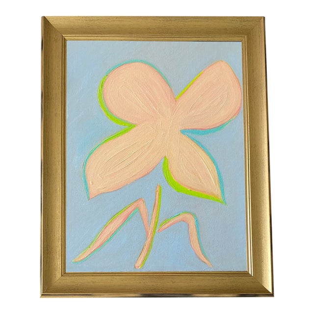 Original Plumeria Flower Painting in Brushed Gold Frame, Oil on Canvas Board, 11" X 14" by Tatiana Duperault For Sale