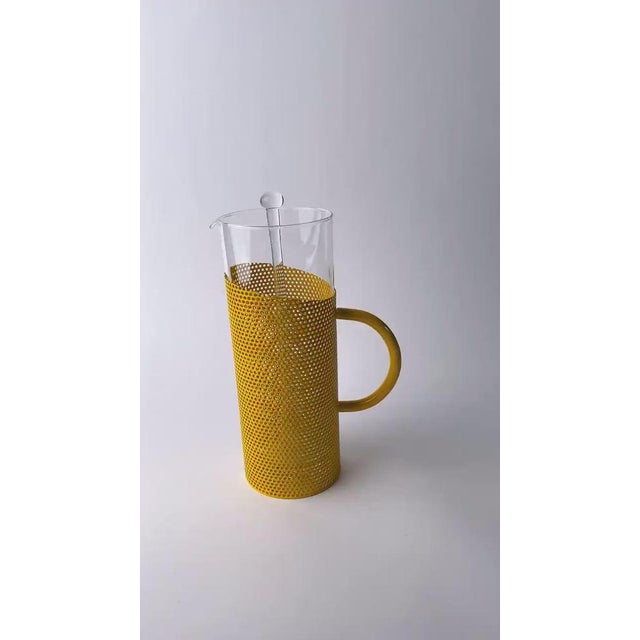 Vintage Glass Pitcher with Yellow Metal Handle and Glass Pestle by De Agostini, Italy, 1980s For Sale - Image 12 of 13