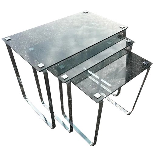 Nesting Table in Glass and Chrome, 1970s, Set of 3 For Sale
