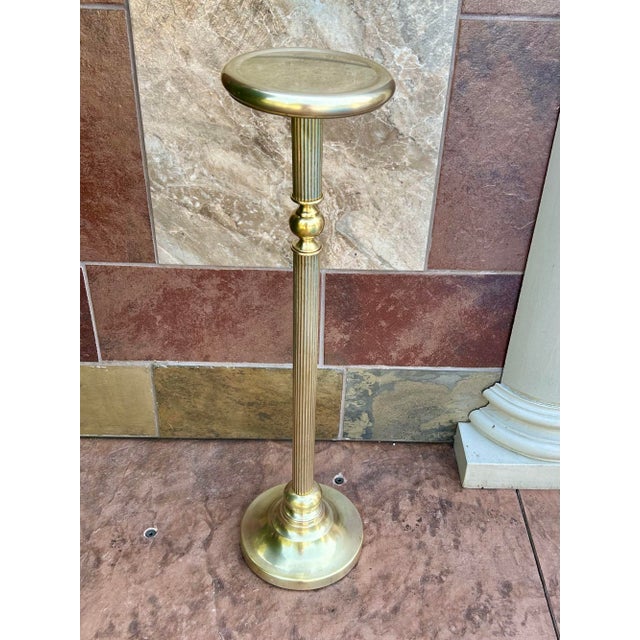 Mid 20th Century 1980’s, Vintage, Polished Brass, Display/Pedestal Stand, Fluted Columns and a Stepped-Circular Base, Weighted, 36” Tall For Sale - Image 5 of 11