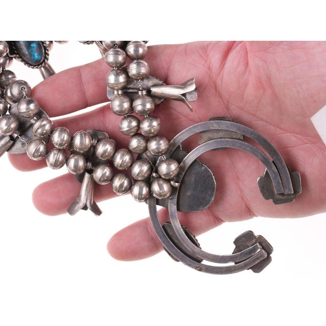 Vintage Navajo Silver and Turquoise Squash Blossom Necklace f For Sale - Image 4 of 6