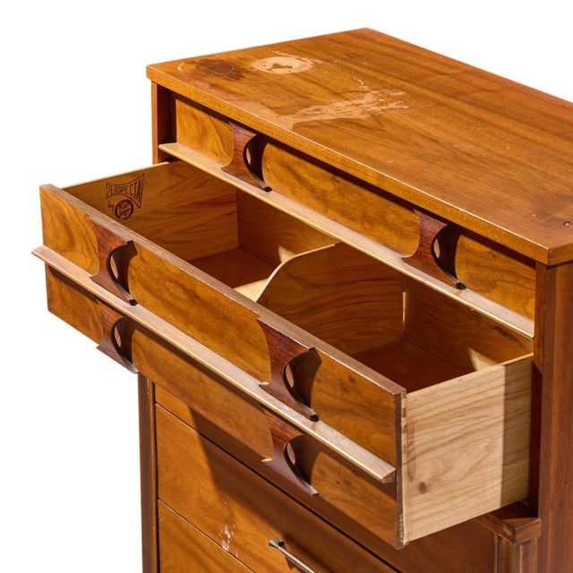 Wood Kent Coffey Perspecta Mid Century Walnut and Rosewood Highboy Dresser For Sale - Image 7 of 9
