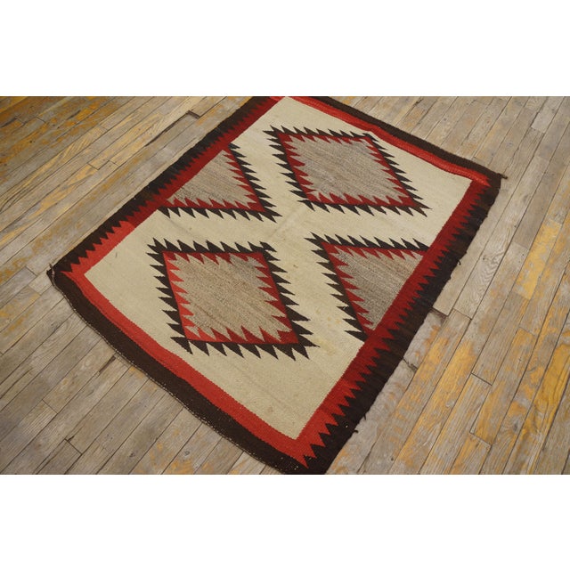 1930s Ivory Geoemtric Tribal American Navajo "Double Saddle" Rug 3' X 3'9" Flatweave Wool Carpet For Sale - Image 18 of 18